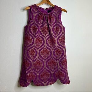 Elegant Purple and Red Brocade Dress